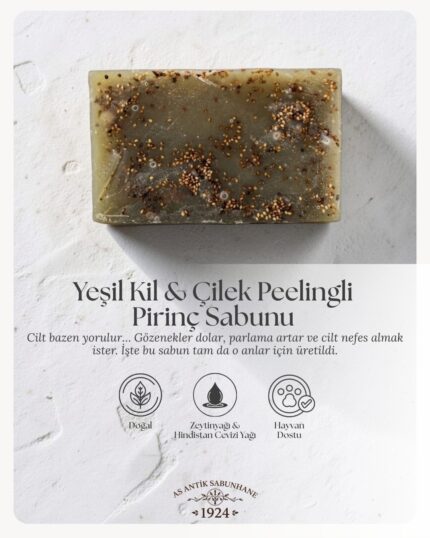 Yeşil Kil & Çilek Peelingli Pirinç Sabunu